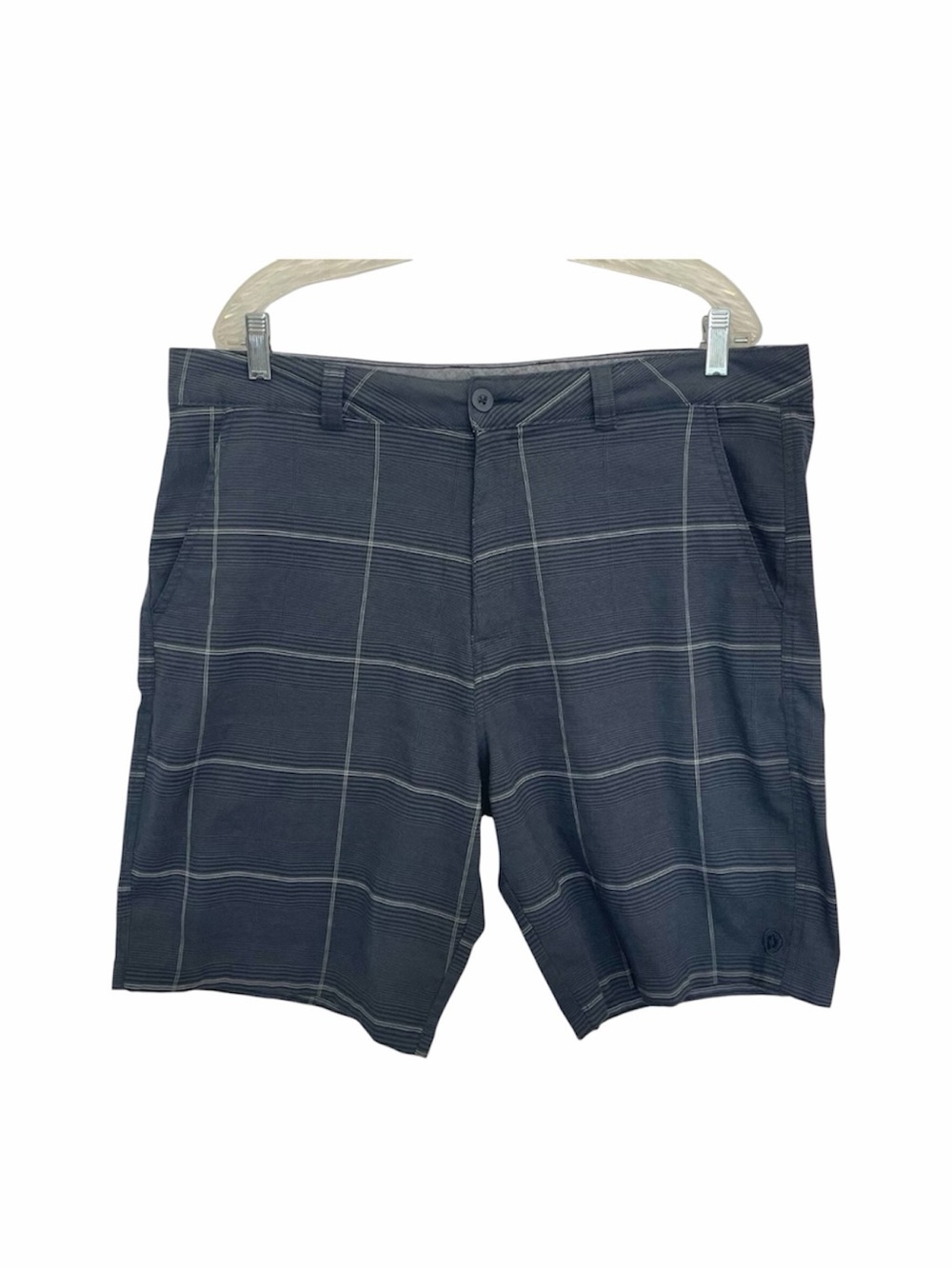 Hang Ten Mens Plaid Shorts Size 38 Gray Flat Front Stretch Casual